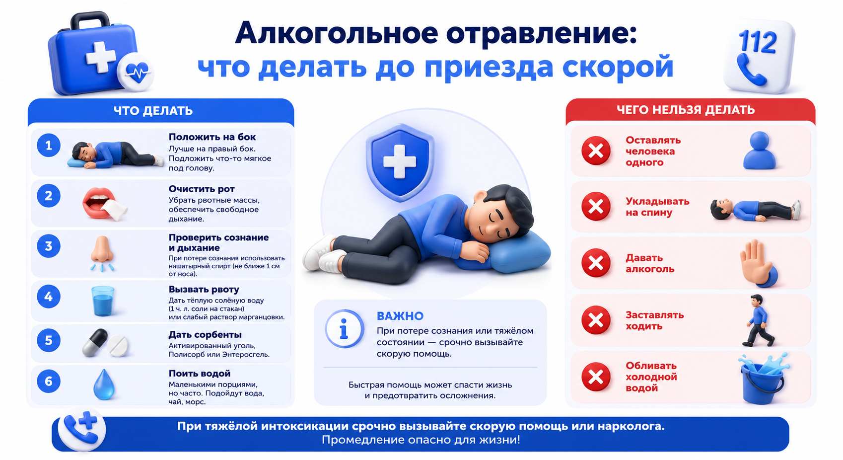Инфографика на тему действий до приезда скорой при алкогольном отравлении